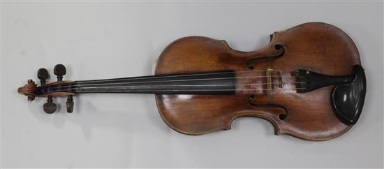 A French violin, attributed to Louis Guersan, Paris, c.1750, length of back 35.5cm (14in.), cased